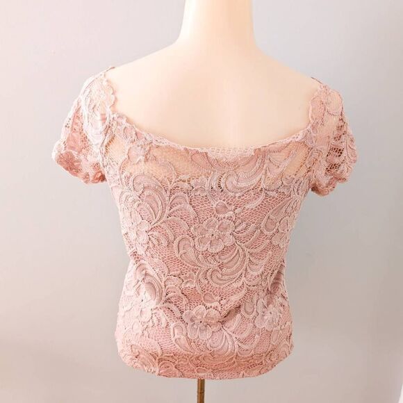 Ambiance Pink Blush Lace Short Sleeve Blouse - Picture 3 of 3